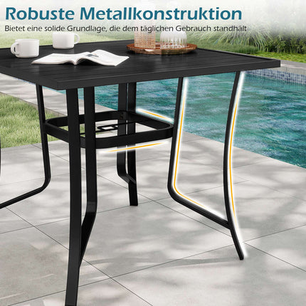 Kvadratinis metalinis terasos stalas su skėčio skyle, juodas, 91 cm