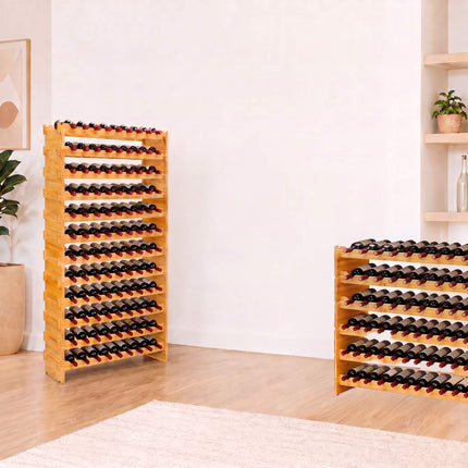 Stackable Bamboo Wine Rack for 108 Bottles, Self-Assembly, Natural