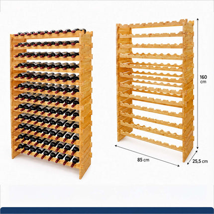 Stackable Bamboo Wine Rack for 108 Bottles, Self-Assembly, Natural