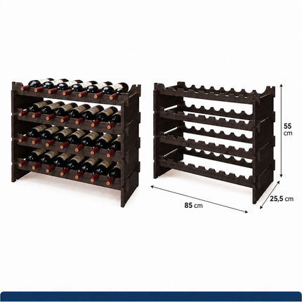 Stackable Bamboo Wine Rack for 36 Bottles, Self-Assembly, Dark Brown