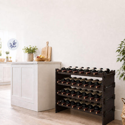 Stackable Bamboo Wine Rack for 36 Bottles, Self-Assembly, Dark Brown