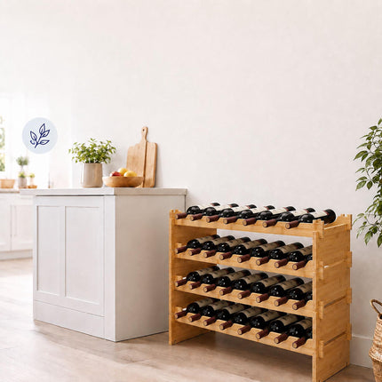 Stackable Bamboo Wine Rack for 36 Bottles, Self-Assembly, Natural