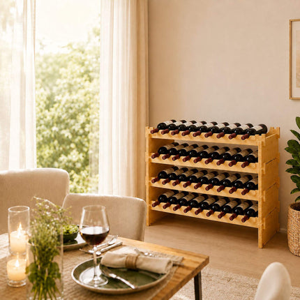 Stackable Bamboo Wine Rack for 36 Bottles, Self-Assembly, Natural