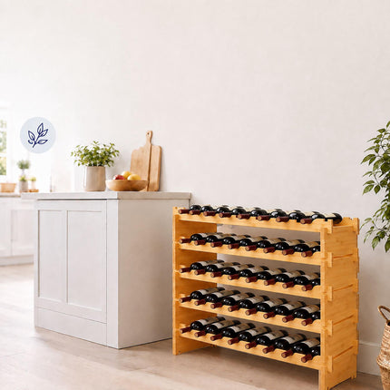 Stackable Bamboo Wine Rack for 45 Bottles, Self-Assembly, Natural