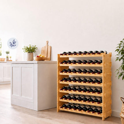 Stackable Bamboo Wine Rack for 63 Bottles, Self-Assembly, Natural