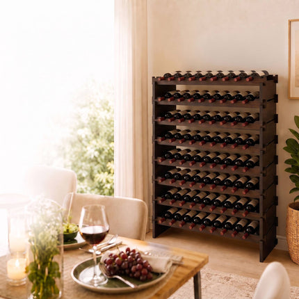 Stackable Bamboo Wine Rack for 72 Bottles, Self-Assembly, Dark Brown