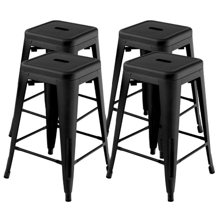 Sudedamos juodos metalinės baro kėdės, 4 vnt. komplektas, 61 cm, keliamoji galia 150 kg