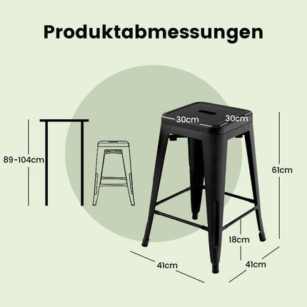 Sudedamos juodos metalinės baro kėdės, 4 vnt. komplektas, 61 cm, keliamoji galia 150 kg