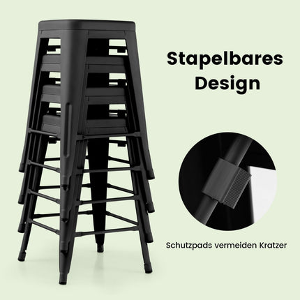 Sudedamos juodos metalinės baro kėdės, 4 vnt. komplektas, 61 cm, keliamoji galia 150 kg