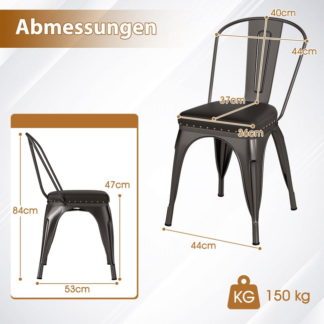 Sudedamos valgomojo kėdės, 4 vnt. komplektas, metalinės, paminkštintos, nuimamas atlošas