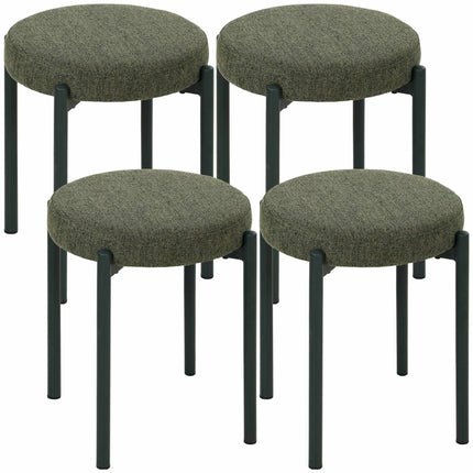 Stackable Dining Stools Set of 4 with Steel Legs, Dark Green, Linen-Look