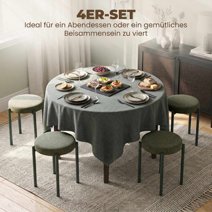 Stackable Dining Stools Set of 4 with Steel Legs, Dark Green, Linen-Look