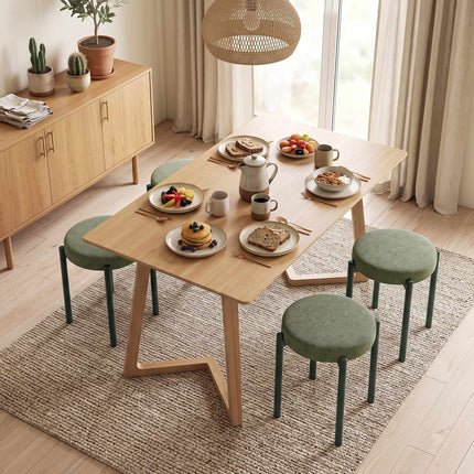 Stackable Dining Stools Set of 4 with Steel Legs, Dark Green, Linen-Look