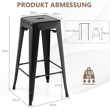Sudedamų metalinių baro kėdžių komplektas, 76 cm, juodos, 150 kg keliamoji galia