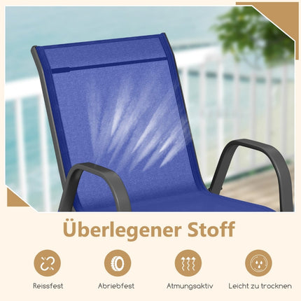 Stackable Outdoor Chairs Set of 2, Blue, Metal & Textilene