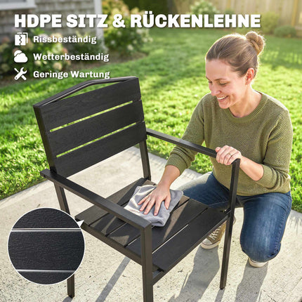 Sudedamos lauko kėdės, 4 vnt. komplektas, juodos, HDPE, 52x51x90 cm