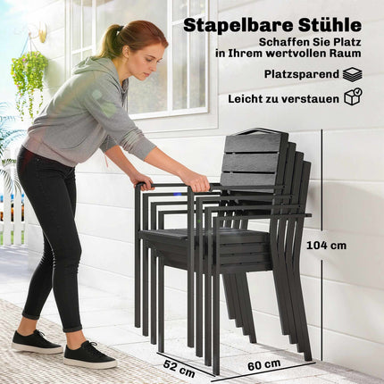 Sudedamos lauko kėdės, 4 vnt. komplektas, juodos, HDPE, 52x51x90 cm