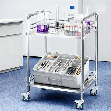 Stainless Steel 2-Tier Utility Cart, Locking Casters