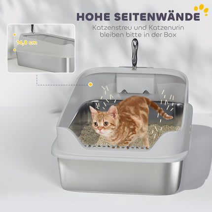Nerūdijančio plieno kačių kraiko dėžė su samteliu, aukštais šonais, XXL