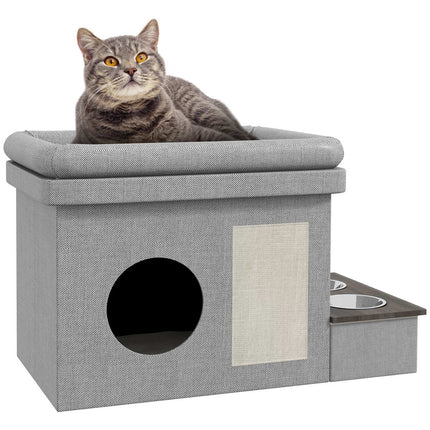 Nerūdijančio plieno maitinimo dubenėlių rinkinys katėms ir šunims iki 8 kg, poliesteris, 78 x 48 x 49,5 cm, pilkas