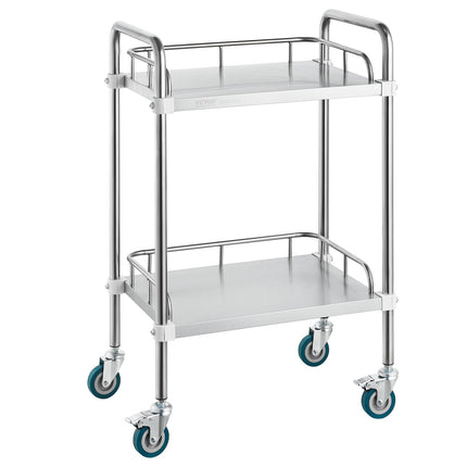 Stainless Steel Lab Rolling Cart, 2-Tier, 220 lb