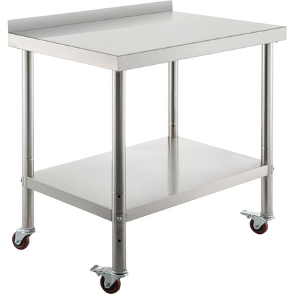Stainless Steel Prep Table 36 x 24, Backsplash, Casters