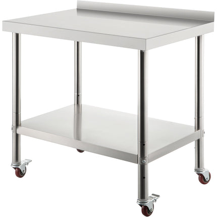 Stainless Steel Prep Table 36 x 24, Backsplash, Casters