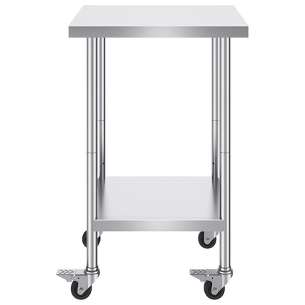 Stainless Steel Work Table 24 x 24 x 38 in, Wheels, Adjustable Shelf