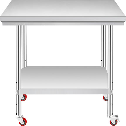 Stainless Steel Work Table 35 x 24 in, 4 Wheels, 700 lb