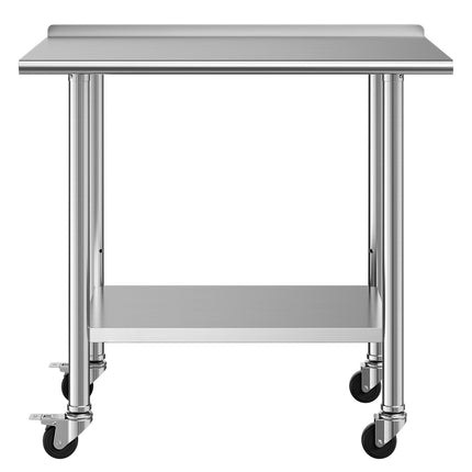 Stainless Steel Work Table 36x24 in, Wheels, Backsplash