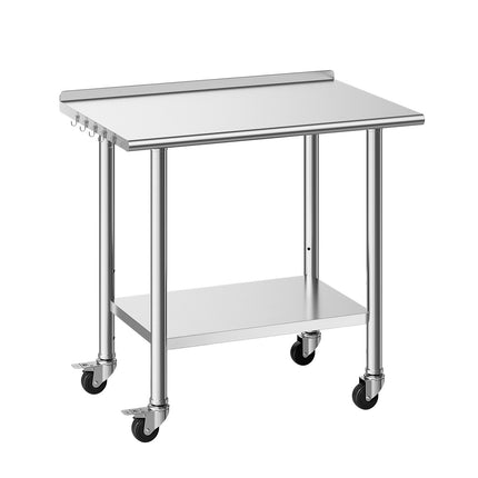 Stainless Steel Work Table 36x24 in, Wheels, Backsplash