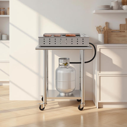 Stainless Steel Work Table 61x76 cm, Wheels, Backsplash