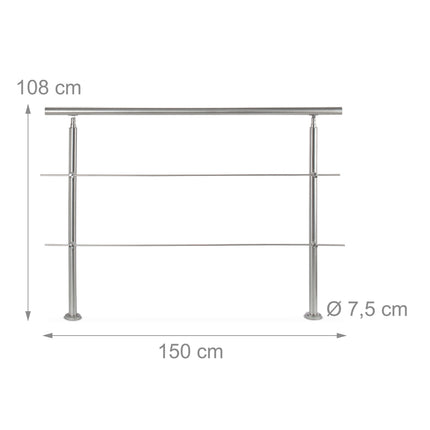 Nerūdijančio plieno laiptų turėklai 1,5 m / 2 stulpai / 3 skersiniai