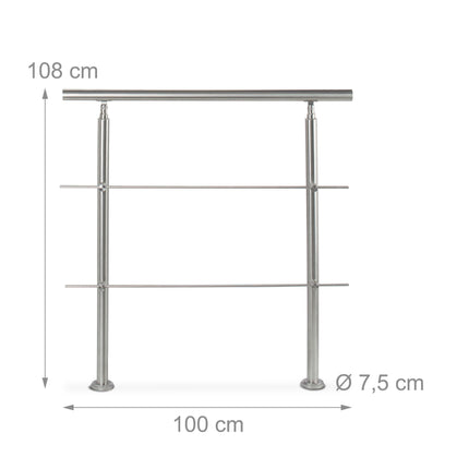 Nerūdijančio plieno laiptų turėklai 1,0 m / 2 stulpai / 2 skersiniai