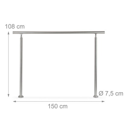 Nerūdijančio plieno laiptų turėklai 1,5 m / 2 stulpai / 0 skersiniai