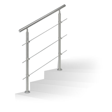 Nerūdijančio plieno laiptų turėklai 1,0 m / 2 stulpai / 3 skersiniai