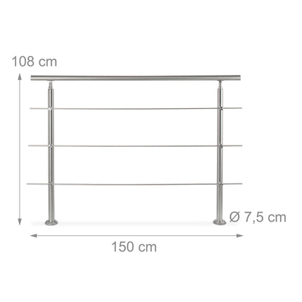 Nerūdijančio plieno laiptų turėklai 1,5 m / 2 stulpai / 3 skersiniai