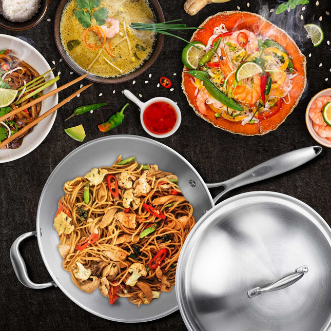 Nerūdijančio plieno wok su dangčiu