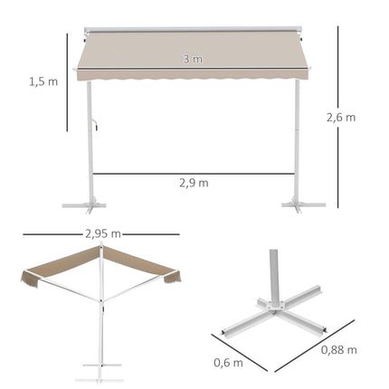 Beige Patio Awning With Folding Arm 3x3M