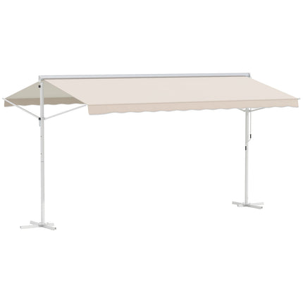 Beige folding patio awning, crank operated, 4.5x3.4M