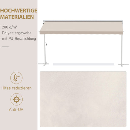 Beige folding patio awning, crank operated, 4.5x3.4M