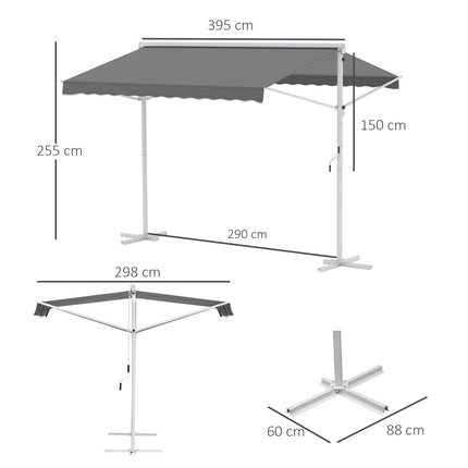 Pastatoma sodo markizės markizė su sulankstoma rankena, terasos pilka, 4x3m
