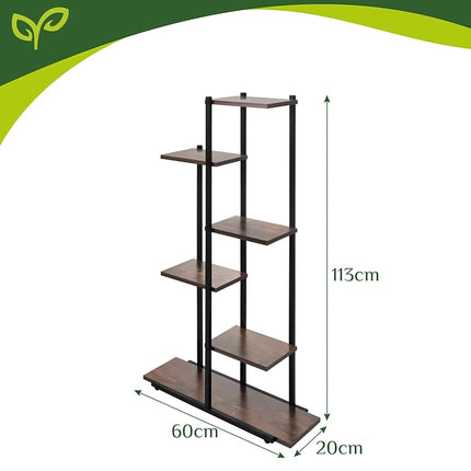 Standing Flower Stand 113 cm with 6 Levels, Iron Frame, Black