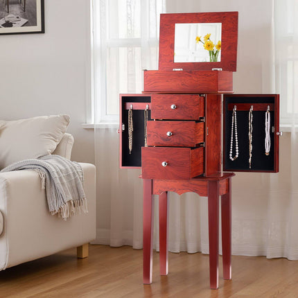 Standing Jewelry Armoire with Mirror, 3 Drawers, Hooks