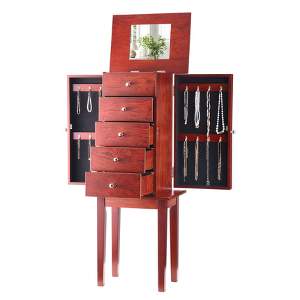 Standing Jewelry Armoire with Mirror, 4 Drawers, Hooks