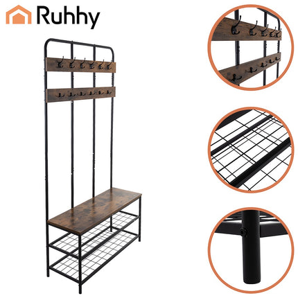 Standing Shelf with Hanger, 182cm, Metal Frame, 12 Hooks