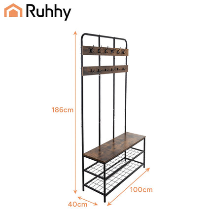 Standing Shelf with Hanger, 182cm, Metal Frame, 12 Hooks