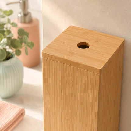 Standing Toilet Roll Holder for 4 Rolls, Wall-Mountable, Natural Bamboo