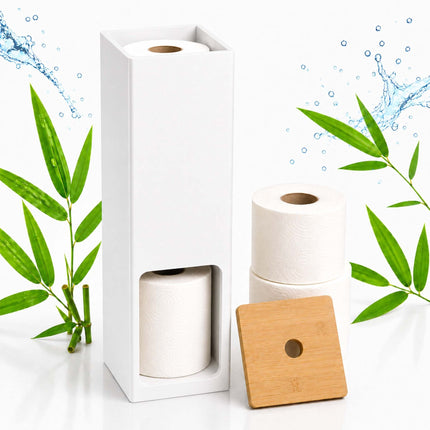 Standing Toilet Roll Holder for 4 Rolls, Wall-Mountable, White