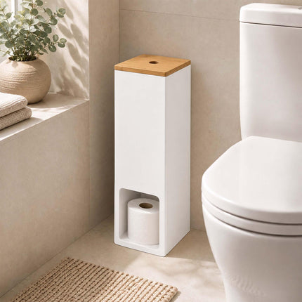 Standing Toilet Roll Holder for 4 Rolls, Wall-Mountable, White